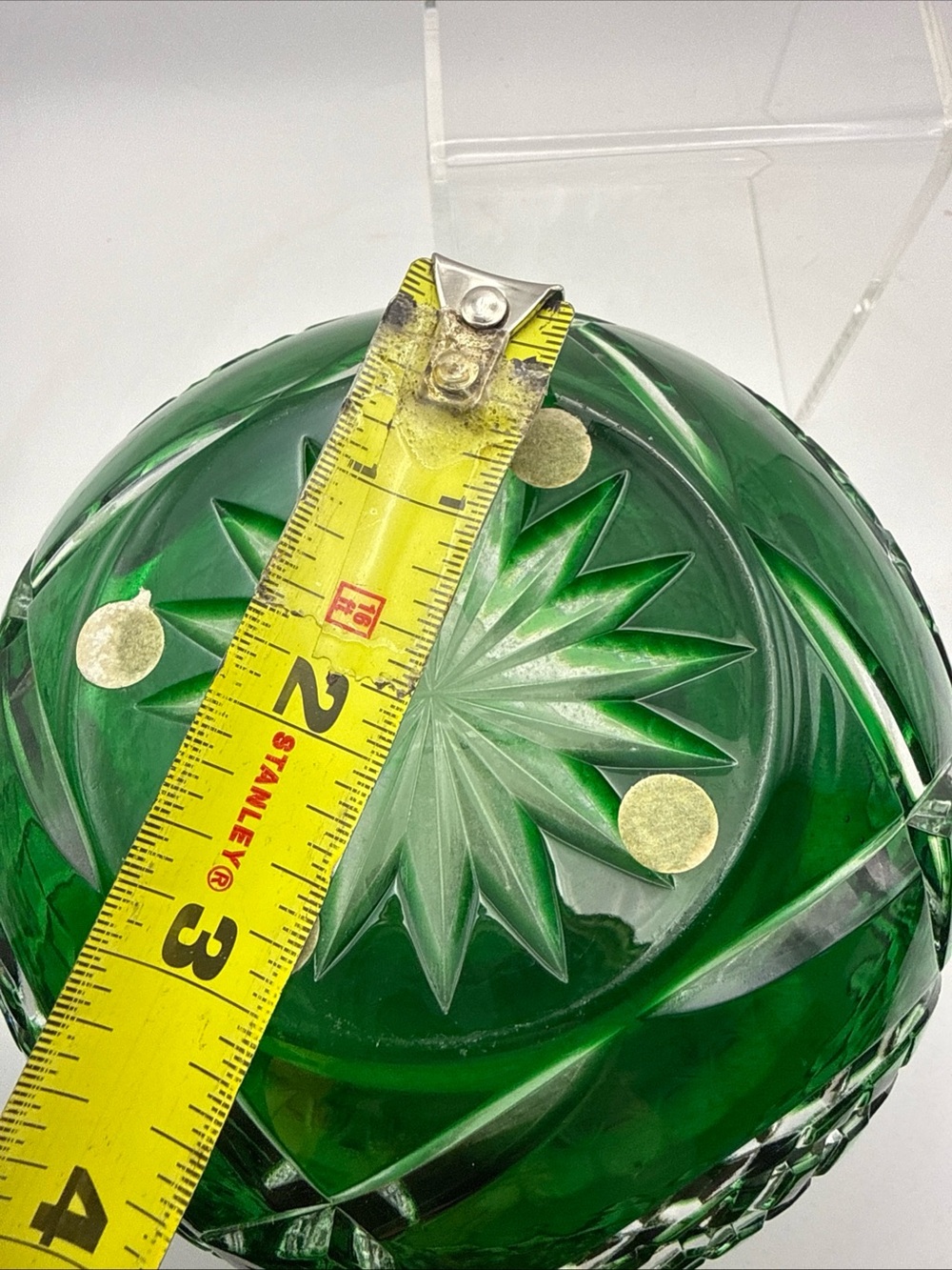 Vintage Crystal Emerald Green Rose/Bowl Vase, 24% Lead Crystal, Hand Cut Appx 5” - Picture 11 of 12